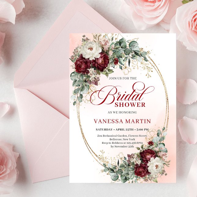 Stylish Marsala Flowers Eucalyptus Bridal Shower Invitation (Stylish Marsala Flowers Eucalyptus Bridal Shower

)