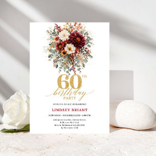 Stylish Marsala Gold Autumn 60th Birthday Invite