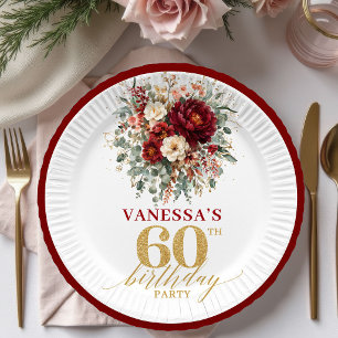 Stylish Marsala Gold Autumn 60th Birthday Paper Pl Plate