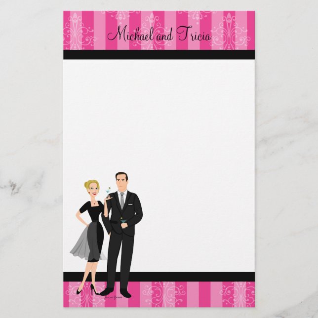 Stylish Martini Couple Stationery (Front)