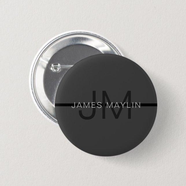 Stylish Masculine Dark Grey Name & Monogram  6 Cm Round Badge (Front & Back)