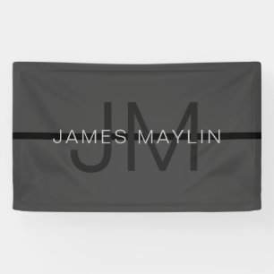 Stylish Masculine Dark Grey Name & Monogram Banner