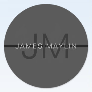 Stylish Masculine Dark Grey Name & Monogram  Classic Round Sticker