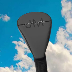 Stylish Masculine Dark Grey Name & Monogram Golf Head Cover
