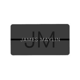 Stylish Masculine Dark Grey Name & Monogram Label