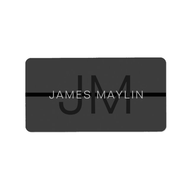 Stylish Masculine Dark Grey Name & Monogram  Label (Front)