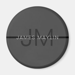Stylish Masculine Dark Grey Name & Monogram Magnet