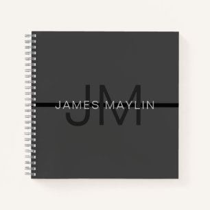 Stylish Masculine Dark Grey Name & Monogram Notebook