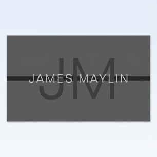 Stylish Masculine Dark Grey Name & Monogram  Rectangular Sticker