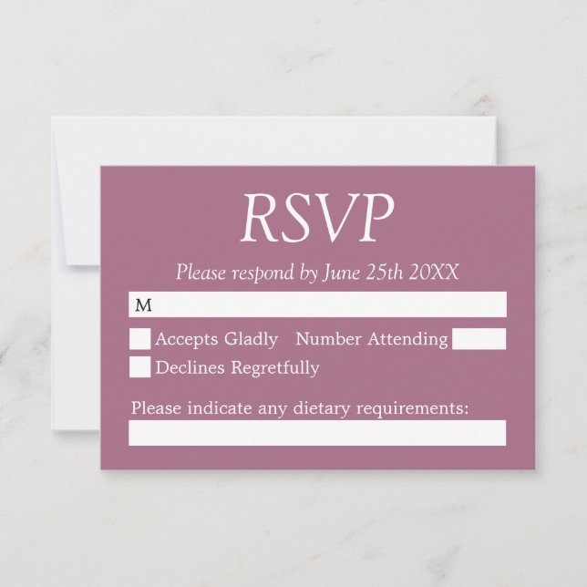 Stylish Mauve Wedding RSVP Card (Front)