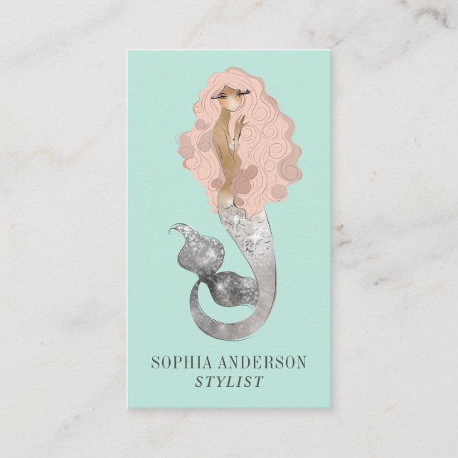 Stylish Mermaid Feminine Coastal Business Card (Front)
