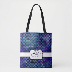 Stylish Mermaid Scale Monogrammed Tote Bag