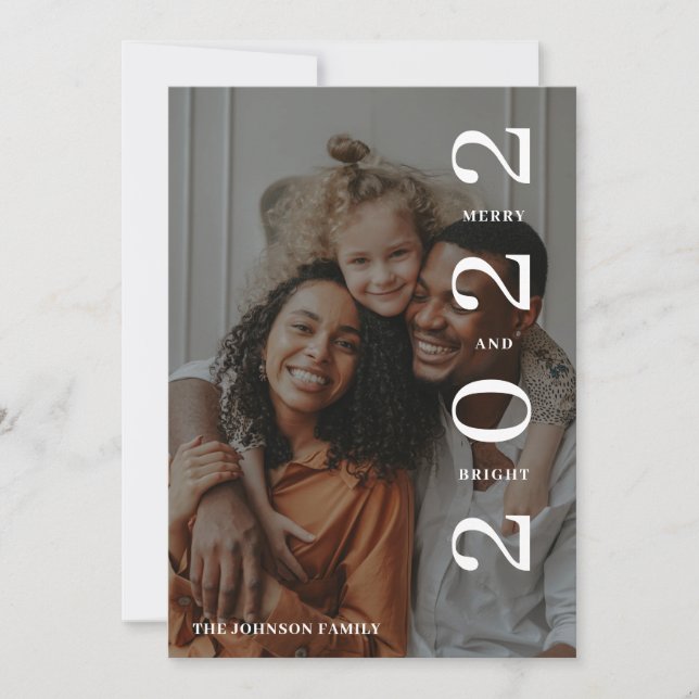 Stylish Merry and Bright Photo Green Christmas  Holiday Card (Front)