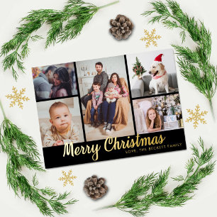 Stylish Merry Christmas 5 Photo Collage Real