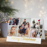 Stylish Merry Christmas 5 Photo Collage Real Foil Holiday Card<br><div class="desc">Send out this year's holiday greetings in style with these unique and modern real foil pressed holiday cards. Easily add your own photos and custom wording to these holiday cards by using the "Edit this design template" section,  or click the "Customise it" button to access more advanced editing tools.</div>