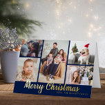 Stylish Merry Christmas 5 Photo Collage Real Foil Holiday Card<br><div class="desc">Send out this year's holiday greetings in style with these unique and modern real foil pressed holiday cards. Easily add your own photos and custom wording to these holiday cards by using the "Edit this design template" section,  or click the "Customise it" button to access more advanced editing tools.</div>