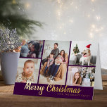 Stylish Merry Christmas 5 Photo Collage Real Foil Holiday Card<br><div class="desc">Send out this year's holiday greetings in style with these unique and modern real foil pressed holiday cards. Easily add your own photos and custom wording to these holiday cards by using the "Edit this design template" section,  or click the "Customise it" button to access more advanced editing tools.</div>