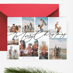 Stylish MERRY CHRISTMAS 9 Photo Collage Modern Holiday Card