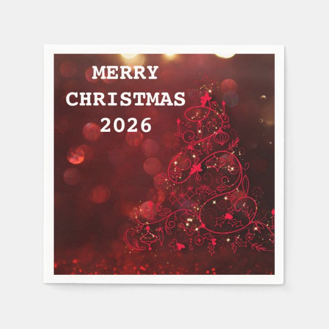 Stylish Merry Christmas Happy Holiday 2026 Napkin (Front)