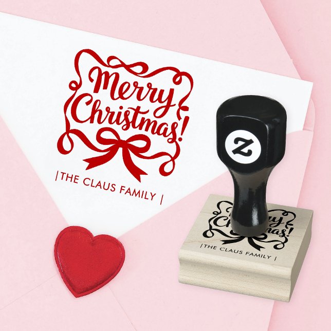 Stylish Merry Christmas Ribbon Calligraphy Script Rubber Stamp (Creator Uploaded)