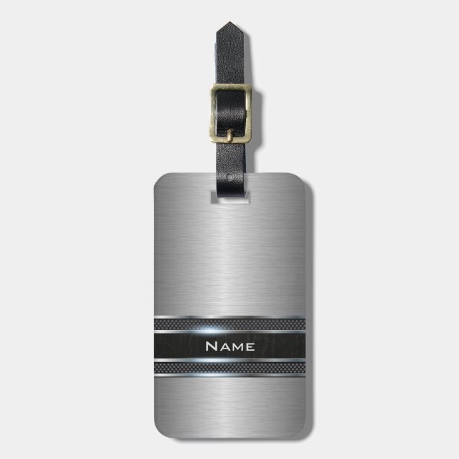 Stylish Metal with Leather Stripe Look Luggage Tag (Front Vertical)