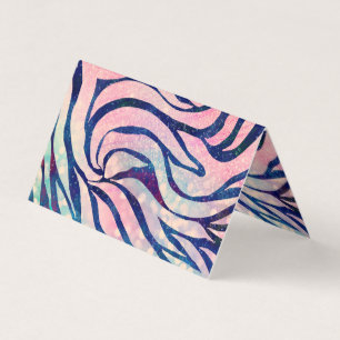 Stylish Metallic Blue & Holographic Zebra Print Business Card