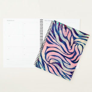 Stylish Metallic Blue & Holographic Zebra Print Planner
