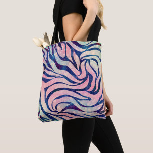 Stylish Metallic Blue & Holographic Zebra Print Tote Bag