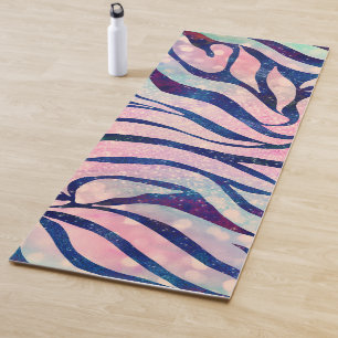 Stylish Metallic Blue & Holographic Zebra Print Yoga Mat