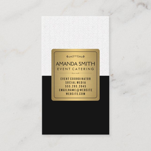 Stylish Metallic Gold Black Subtle Wavy Pattern Business Card (Front)