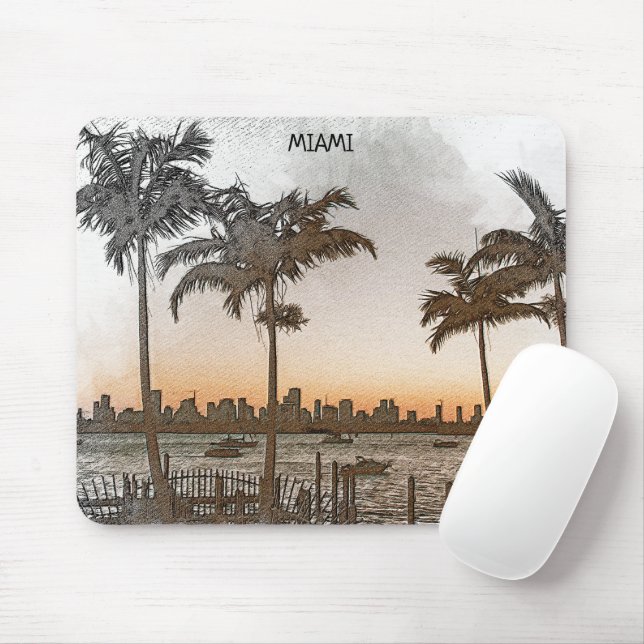 Stylish Miami Florida Vintage Skyline Mouse Pad (With Mouse)