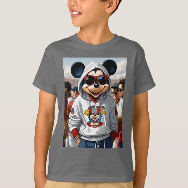"Stylish Mickey: The White Hoodie Chronicles" T-Shirt (Front)