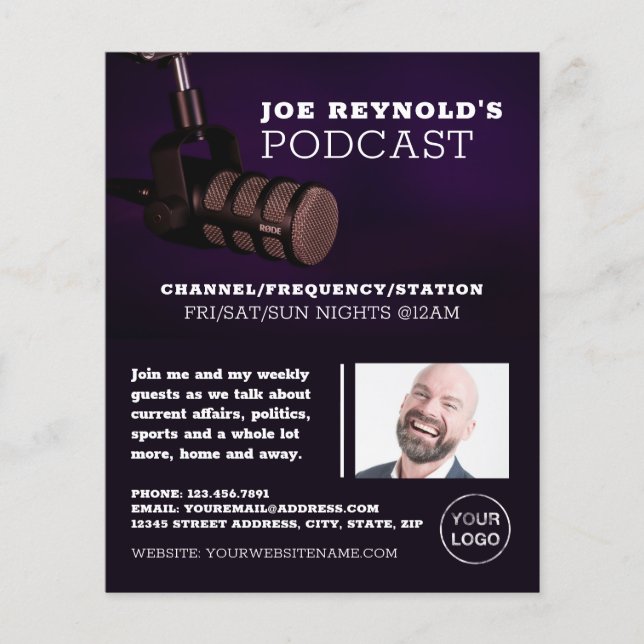 Stylish Microphone, Podcaster, Podcast Advertising Flyer (Front)