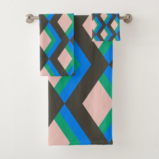 Stylish Mid Century Mod Pattern in Blue and Green  Bath Towel Set (Insitu)