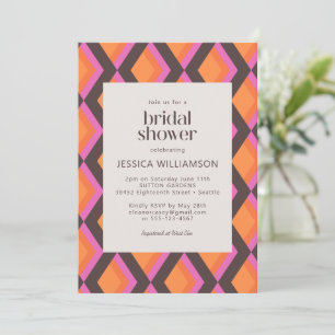 Stylish Mid Century Mod Pink Brown Bridal Shower Invitation