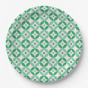 Stylish Mid Mod Geometric Pattern in Green Paper Plate
