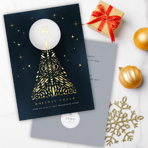 Stylish Midnight Reindeer And Geometric Lines Tree