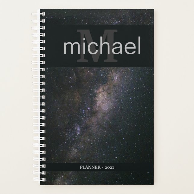 Stylish Milky Way Monogrammed Planner (Front)
