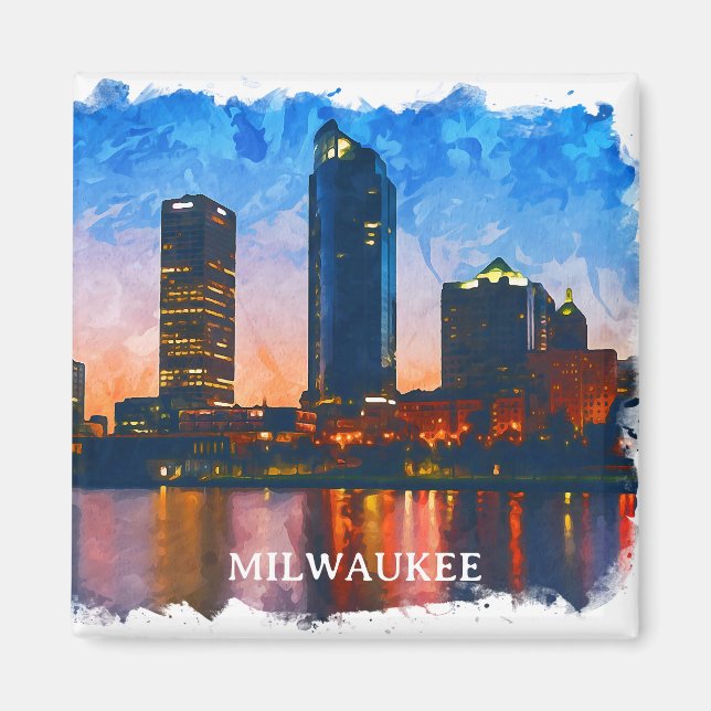 Stylish Milwaukee Wisconsin Skyline Panorama View Magnet (Front)