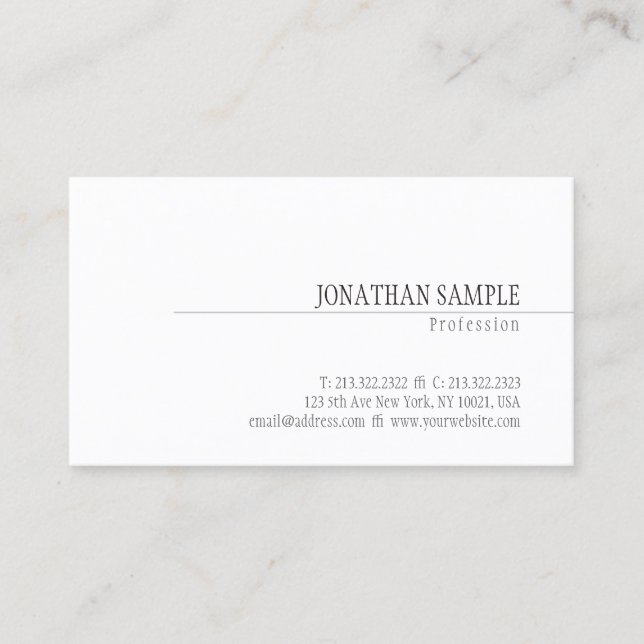 Stylish Minimal Design Classic Plain Professional Business Card (Front)
