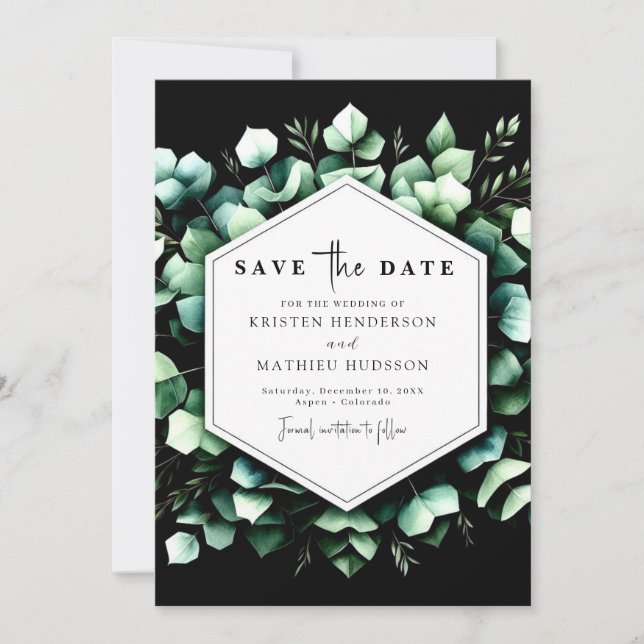 Stylish Minimal Eucalyptus Digital Wedding Save The Date (Front)