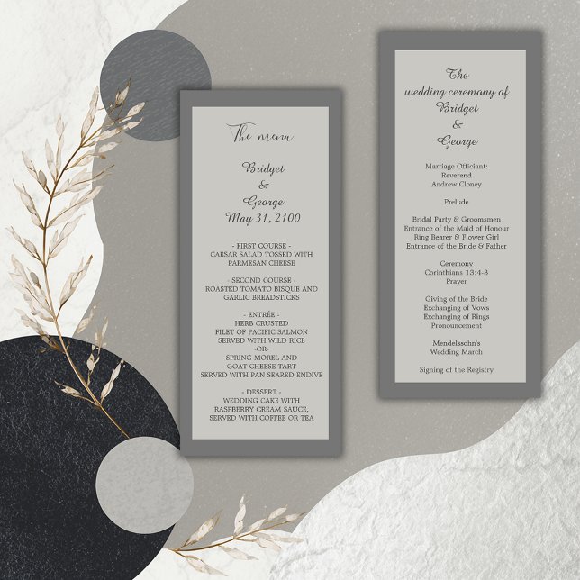 stylish minimal grey wedding program & menu (Creator Uploaded)