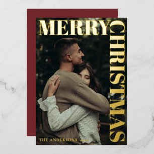 Stylish Minimal Modern Family Photo Red Christmas