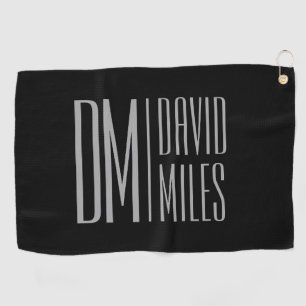 Stylish Minimal & Modern Grey Initials & Name Logo Golf Towel