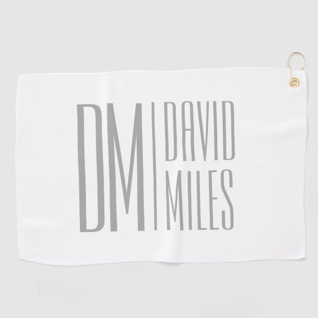 Stylish Minimal & Modern Grey Initials & Name Logo Golf Towel (Horizontal)