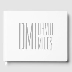 Stylish Minimal & Modern Grey Initials & Name Logo Guest Book