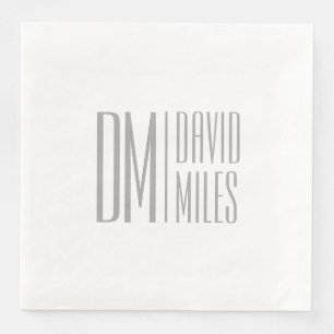 Stylish Minimal & Modern Grey Initials & Name Logo Napkin