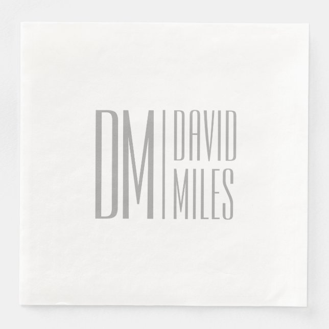 Stylish Minimal & Modern Grey Initials & Name Logo Napkin (Front)