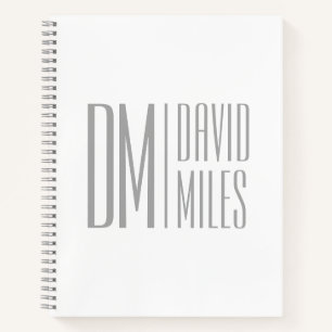 Stylish Minimal & Modern Grey Initials & Name Logo Notebook