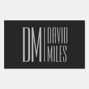 Stylish Minimal & Modern Grey Initials & Name Logo Rectangular Sticker